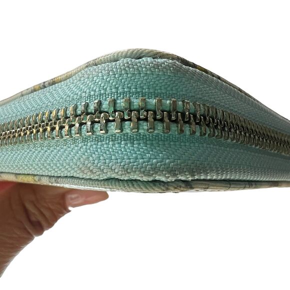 Think Bee Japanese World Map Globe Long Wallet Zip Up Coated Canvas Light Blue - Picture 16 of 16